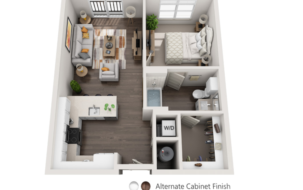 A2C - 1 bedroom floorplan layout with 1 bathroom and 745 square feet
