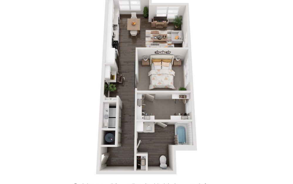 A12B - 1 bedroom floorplan layout with 1 bathroom and 810 square feet