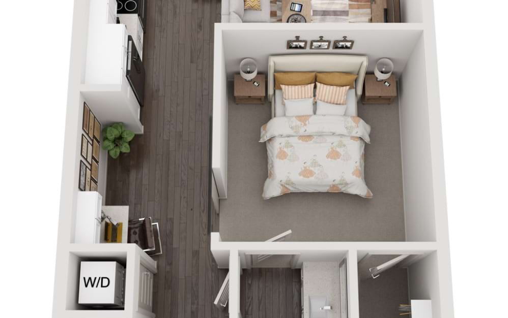 A4E - 1 bedroom floorplan layout with 1 bathroom and 670 square feet