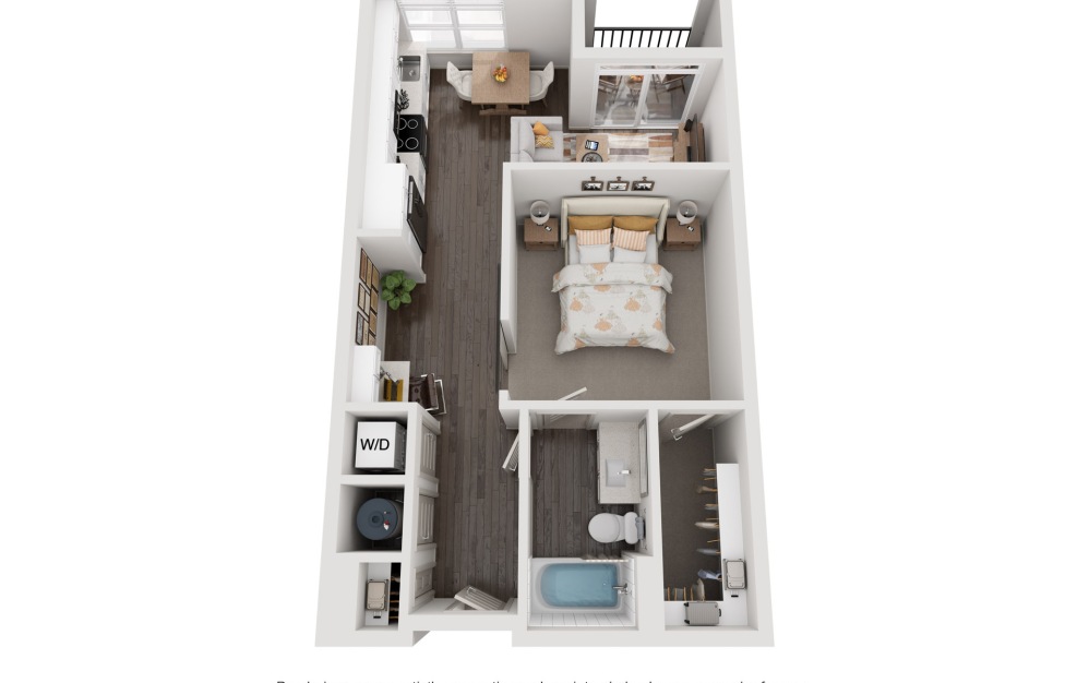 A4D - 1 bedroom floorplan layout with 1 bathroom and 680 square feet