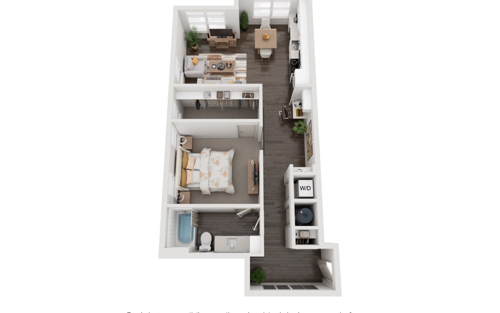 A9B - 1 bedroom floorplan layout with 1 bathroom and 775 square feet