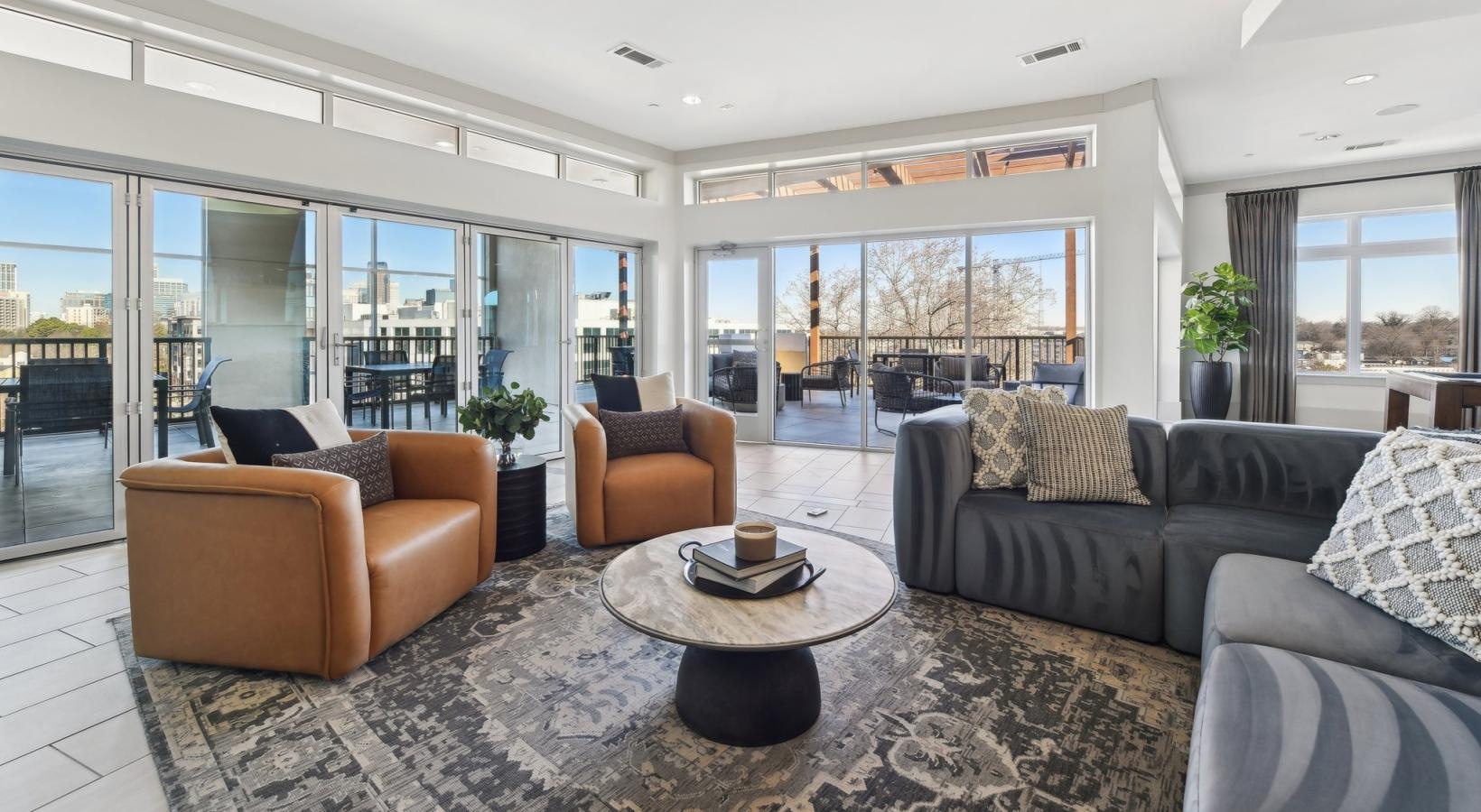 The essence of exceptional living a living room with a large glass door